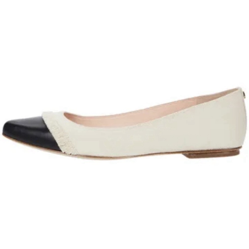 Kate Spade Nelly Ballet Flat Natural Canvas Black Cap Toe  Flats Size‎ 8.5